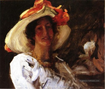  orange Tableau - Portrait de Clara Stephens portant un chapeau avec un ruban orange William Merritt Chase